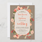 Invitation Boho moderne chute terre cuite kaki mariage floral (Devant)