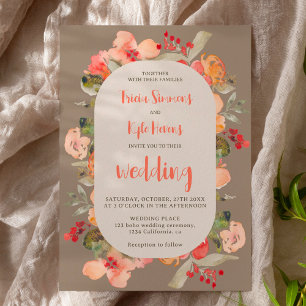 Invitation Boho moderne chute terre cuite kaki mariage floral