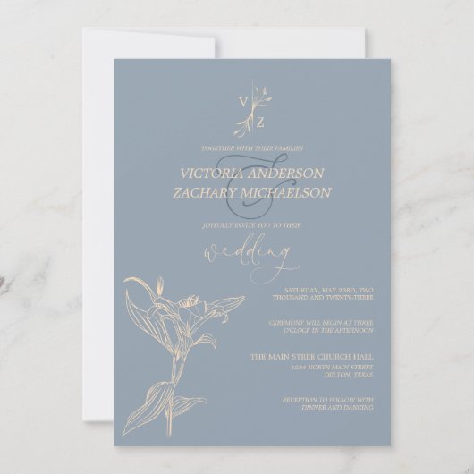 Invitation Boho Moderne Dusty Blue Floral Mariage (Devant)