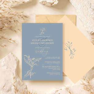 Invitation Boho Moderne Dusty Blue Floral Mariage