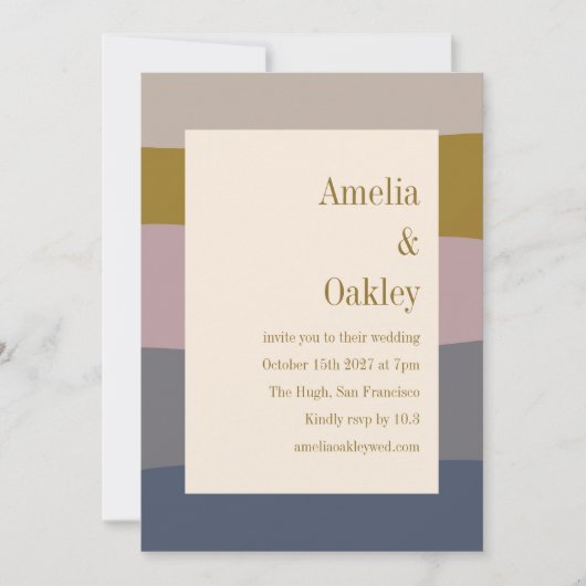 Invitation Boho Moderne Dusty Mauve Gold Beige Mariage rayé (Devant)