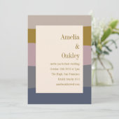 Invitation Boho Moderne Dusty Mauve Gold Beige Mariage rayé (Debout devant)