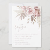 Invitation Boho moderne Dusty Rose & Blush Floral Baptisme (Devant)