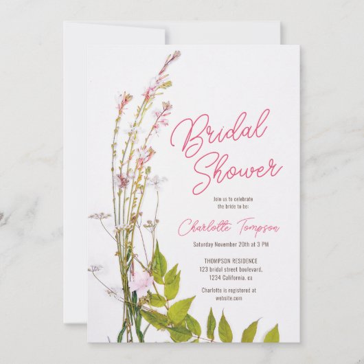 Invitation Boho moderne fleur sauvage script photo nage douch (Devant)