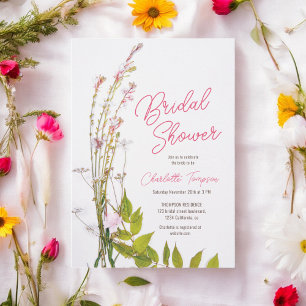 Invitation Boho moderne fleur sauvage script photo nage douch