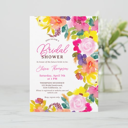 Invitation Boho moderne fleurs audacieuses script douche nupt (Debout devant)