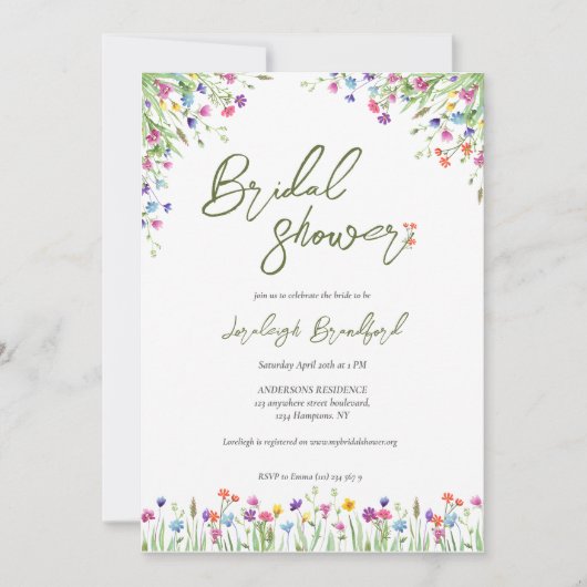 Invitation Boho moderne fleurs sauvages script douche nuptial (Devant)