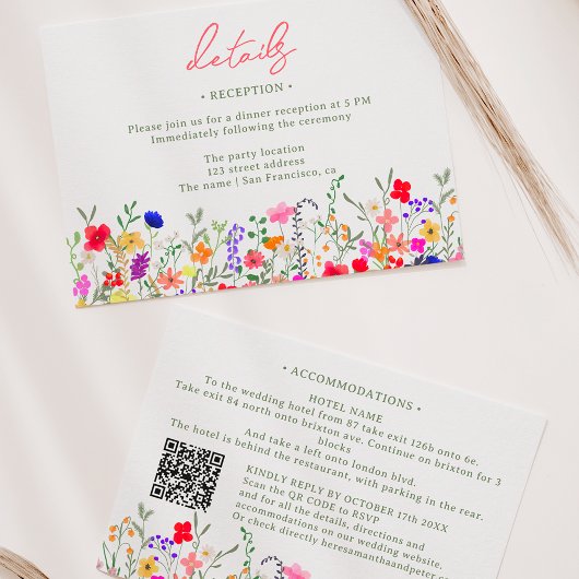Invitation Boho moderne fleurs sauvages vives détails mariage