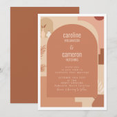 Invitation Boho Moderne Floral Art Beige Terracotta Mariage (Devant / Derrière)