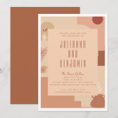Invitation Boho Moderne Floral Art Blush Terracotta Mariage (Devant / Derrière)