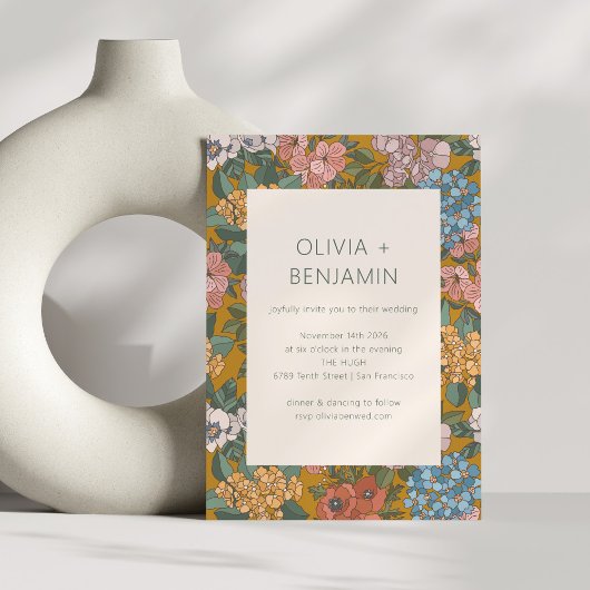 Invitation Boho moderne Floral Jaune Mariage de terre verte