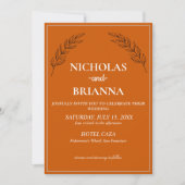 Invitation Boho Moderne Floral Terracotta Brûlé Orange Mariag (Devant)