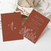 Invitation Boho Moderne Floral Terracotta Brûlé Orange Mariag