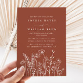 Invitation Boho Moderne Floral Terracotta Brûlé Orange Mariag