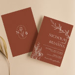 Invitation Boho Moderne Floral Terracotta Brûlé Orange Mariag<br><div class="desc">Faire-part de mariage Orange Brûlé Floral Boho Moderne. Monogramme au fond.</div>
