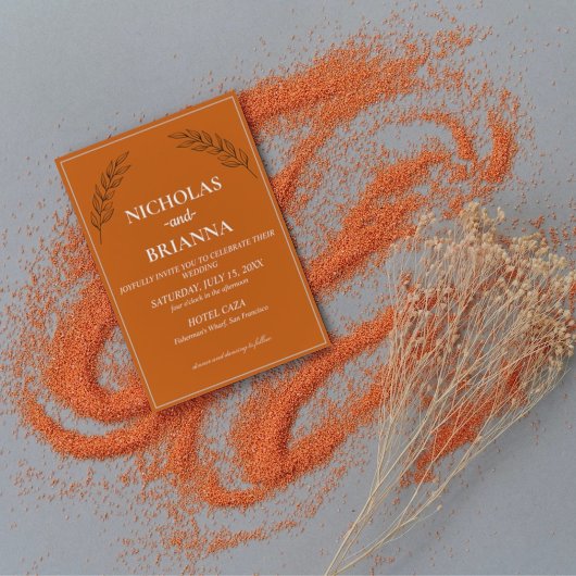 Invitation Boho Moderne Floral Terracotta Brûlé Orange Mariag