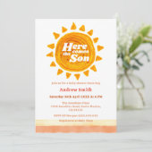 Invitation Boho Moderne Ici Vient Le Baby shower Fils (Debout devant)