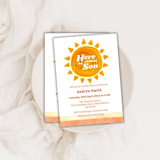 Invitation Boho Moderne Ici Vient Le Baby shower Fils