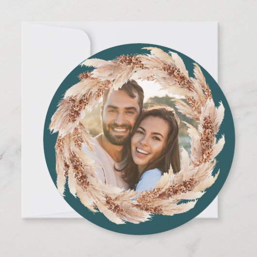 Invitation Boho moderne Pampas turquoise photo d'herbe enregi (Dos)