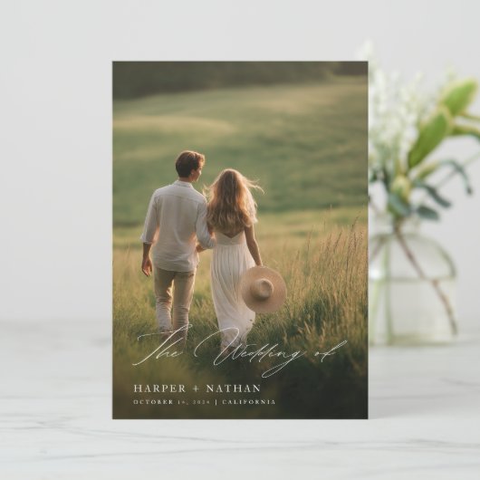 Invitation Boho moderne QR CODE Simple 2 Mariage photo (Debout devant)