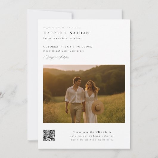 Invitation Boho moderne QR CODE Simple 2 Mariage photo (Dos)