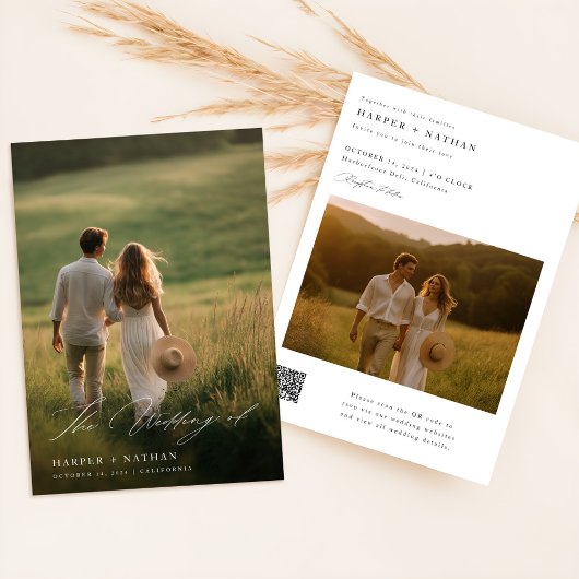 Invitation Boho moderne QR CODE Simple 2 Mariage photo