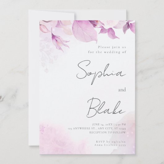 Invitation Boho moderne rose doux Floral et Feuille (Devant)