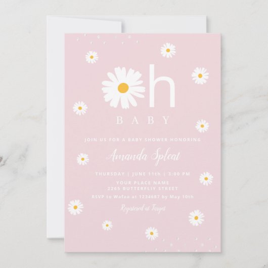 Invitation Boho moderne rose marmite Floral Baby Girl Douche  (Devant)
