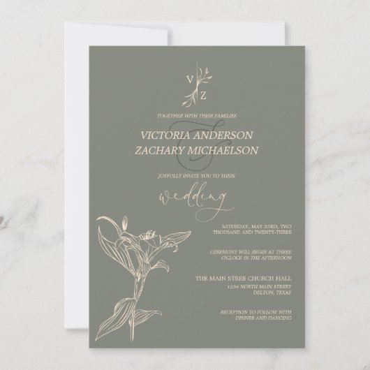Invitation Boho Moderne Sage Vert Mariage Floral (Devant)