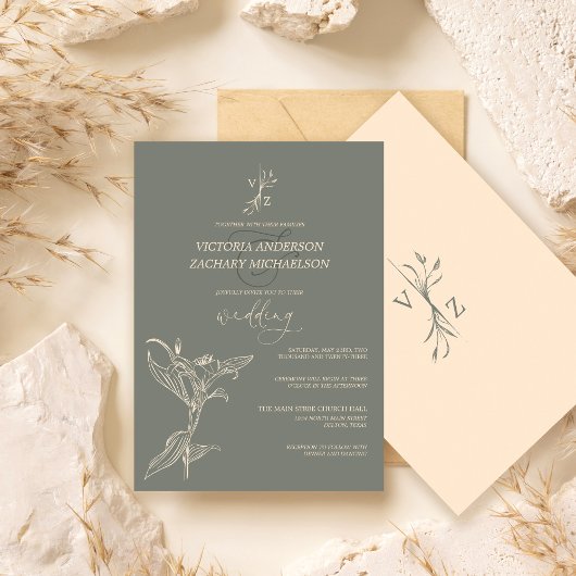 Invitation Boho Moderne Sage Vert Mariage Floral