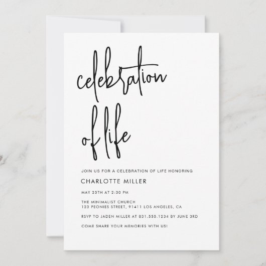 Invitation Boho Moderne Simple Script Célébration De La Vie (Devant)