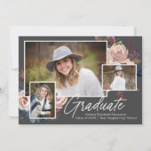 Invitation Boho moderne trois photo Floral Graduation Party (Devant)
