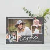 Invitation Boho moderne trois photo Floral Graduation Party (Debout devant)
