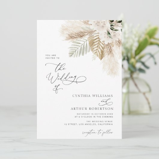 Invitation boho moderne verdure pampas herbe (Debout devant)