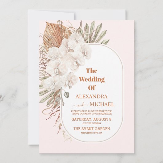 Invitation boho moderne vert pampas herbe mariage (Devant)