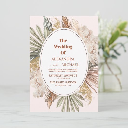 Invitation boho moderne vert pampas herbe mariage (Debout devant)