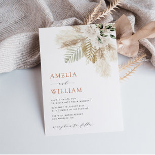 Invitation boho moderne vert pampas herbe QR code mariage