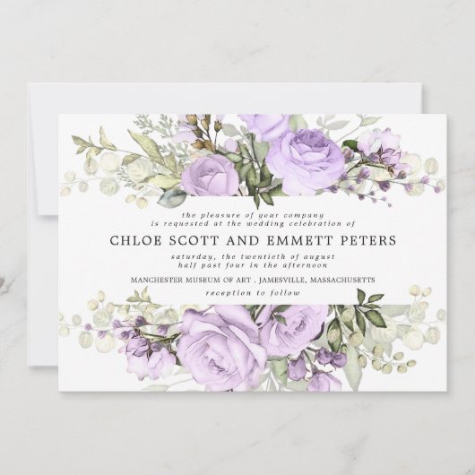 Invitation Boho moderne violet Rose Mariage Floral (Devant)