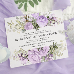 Invitation Boho moderne violet Rose Mariage Floral
