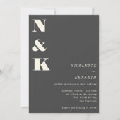 Invitation Boho Monogram Initials Charcoal Gray Photo Wedding (Devant)