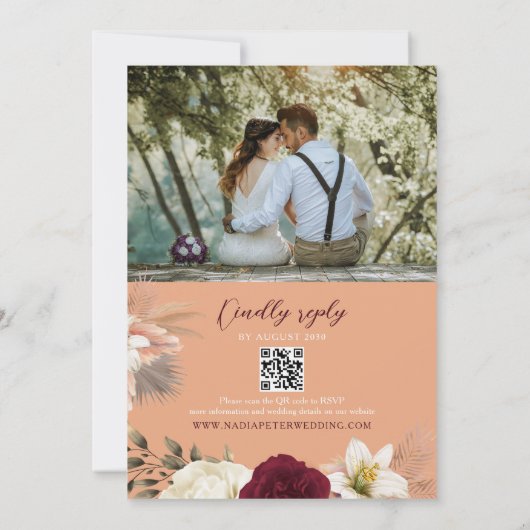 Invitation Boho Monogramme Mariage QR Code (Dos)