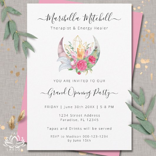 Invitation Boho Moon Crystals Plumes Fleurs Business Event