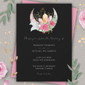 Invitation Boho Moon Crystals Plumes rose Fleurs Mariage
