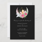 Invitation Boho Moon Crystals Plumes rose Fleurs Mariage (Devant)