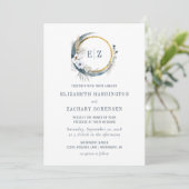 Invitation Boho Moon Monogram Wreath Indigo Mariage (Debout devant)