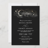 Invitation Boho Moon Stars Celestial Black QR Code Wedding (Devant)