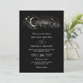 Invitation Boho Moon Stars Celestial Black QR Code Wedding (Debout devant)
