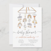 Invitation Boho Moon Stars Rainbows Clouds Baby shower mobile (Devant)