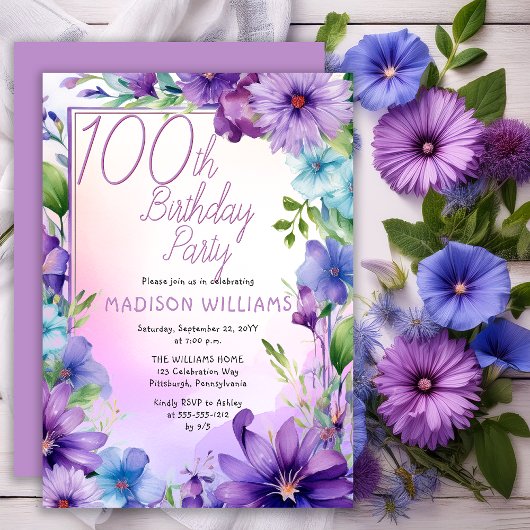 Invitation Boho Morning Glories Floral 100th Birthday Party