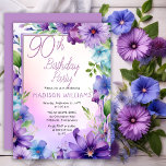 Invitation Boho Morning Glories Floral 90th Birthday Party<br><div class="desc">Elégant style bohème glories du matin et fleurs d'aster design floral "90th Birthday Party" design avec un cadre floral en bleu,  lavande et violet,  sur un arrière - plan pastel aquarelle.</div>